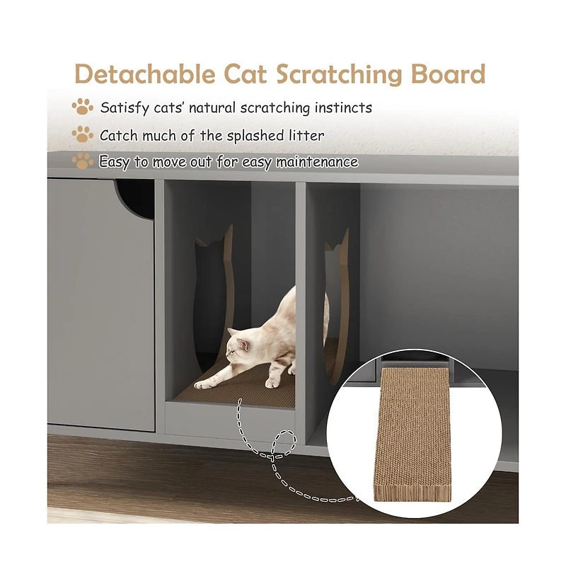 Ruie Cat Litter Box Enclosure Hidden Washroom with Detachable Scratching Board
