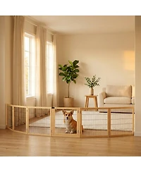 Ruie 6-Panel Folding Wooden Pet Gate Freestanding Dog Safety Barrier