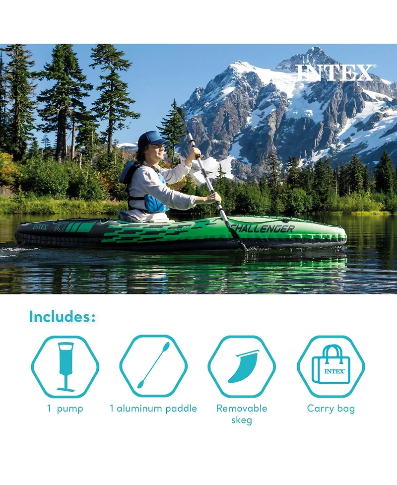 Intex Challenger K1 1-Person Inflatable Sporty Kayak w/ Oars And Pump (2 Pack)