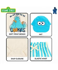 Sesame Street Baby Cookie Monster ( new born to 24 M )Short Sleeve Bodysuit and Bottoms Set with Hat