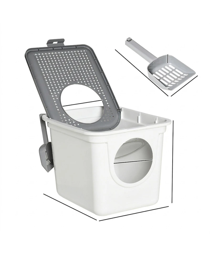 Ruie Covered Cat Litter Box with Front Entrance Top Exit and Scoop
