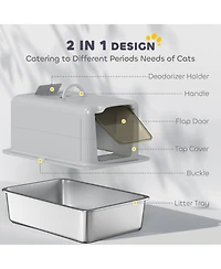 Ruie 2-in-1 Stainless Steel Cat Litter Box with Removable Lid and Scoop