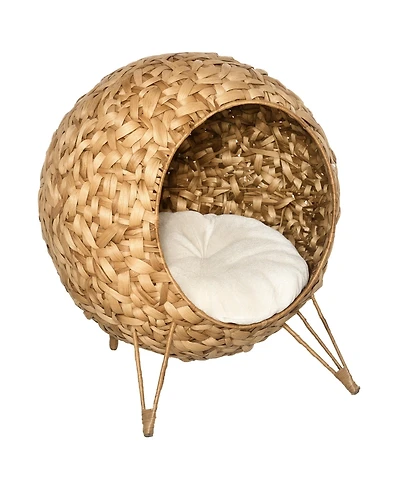 Ruie Elevated Woven Cat Bed Enclosed Kitten House Condo with Cushion