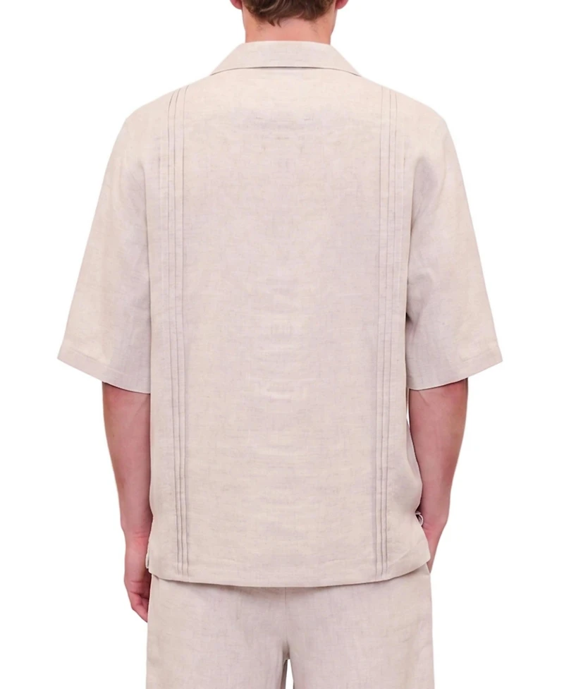 Pcfg Men's Daydreamers Short Sleeve Linen Shirt With Stitch Detail
