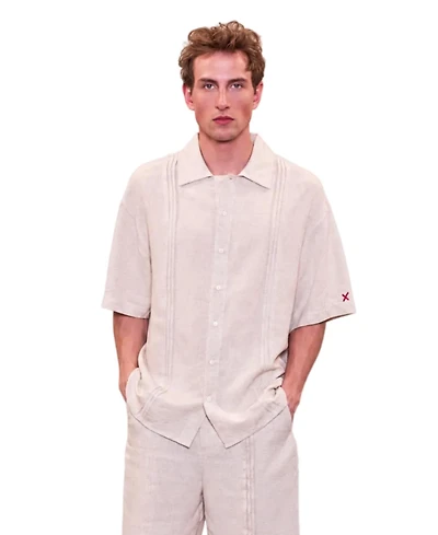Pcfg Men's Daydreamers Short Sleeve Linen Shirt With Stitch Detail