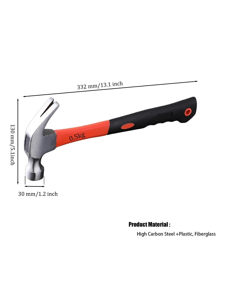 Xdovet Claw Hammer Fiberglass Handle Carbon Steel Anti-vibration Grip