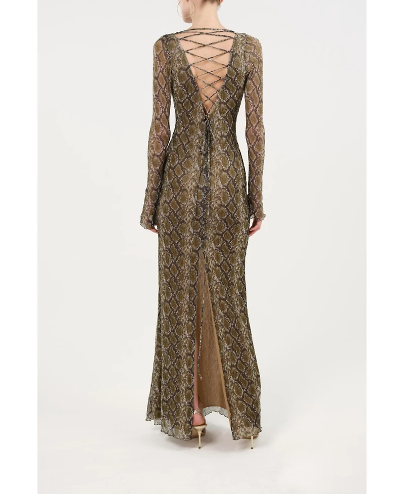 Nocturne Women's Snake Print Ring Detail Long Sleeve Maxi Dress