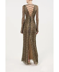 Nocturne Women's Snake Print Ring Detail Long Sleeve Maxi Dress