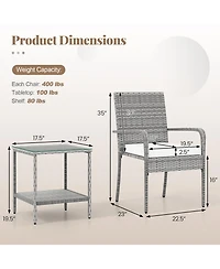Sugift 3 Piece Patio Furniture Set with Seat Cushions and Tempered Glass Tabletop for Balcony