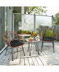 Sugift 3 Pieces Patio Rattan Bistro Set with Cushion