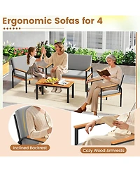 Sugift 4-Piece Acacia Wood Patio Seating Set with Slatted Coffee Table