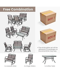 Sugift 4 Piece Patio Glider Conversation Set with Tempered Glass Coffee Table Top