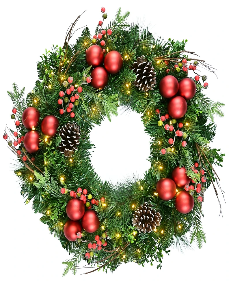 Puleo International 26" Battery-Operated Pre-Lit Artificial Wreath
