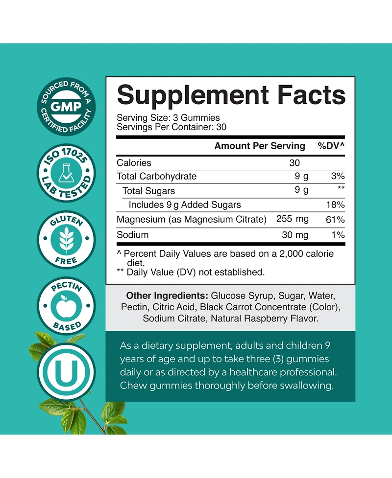 Magnesium Gummies, Relaxing Magnesium Citrate Gummies for Muscle Function and Relaxation Support, Nature's Craft, 90ct