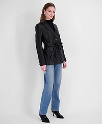 Tahari Women's Belted Faux Leather Trench Jacket