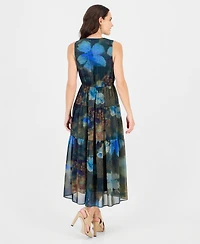 Robbie Bee Women's Sl Tiered Maxi Sleeveless V-Neck Floral-Print Dress