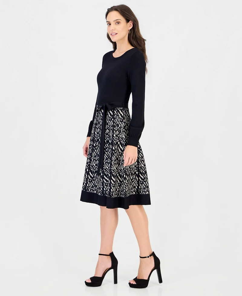 Robbie Bee Women's Long-Sleeve Crewneck A-Line Sweater Dress