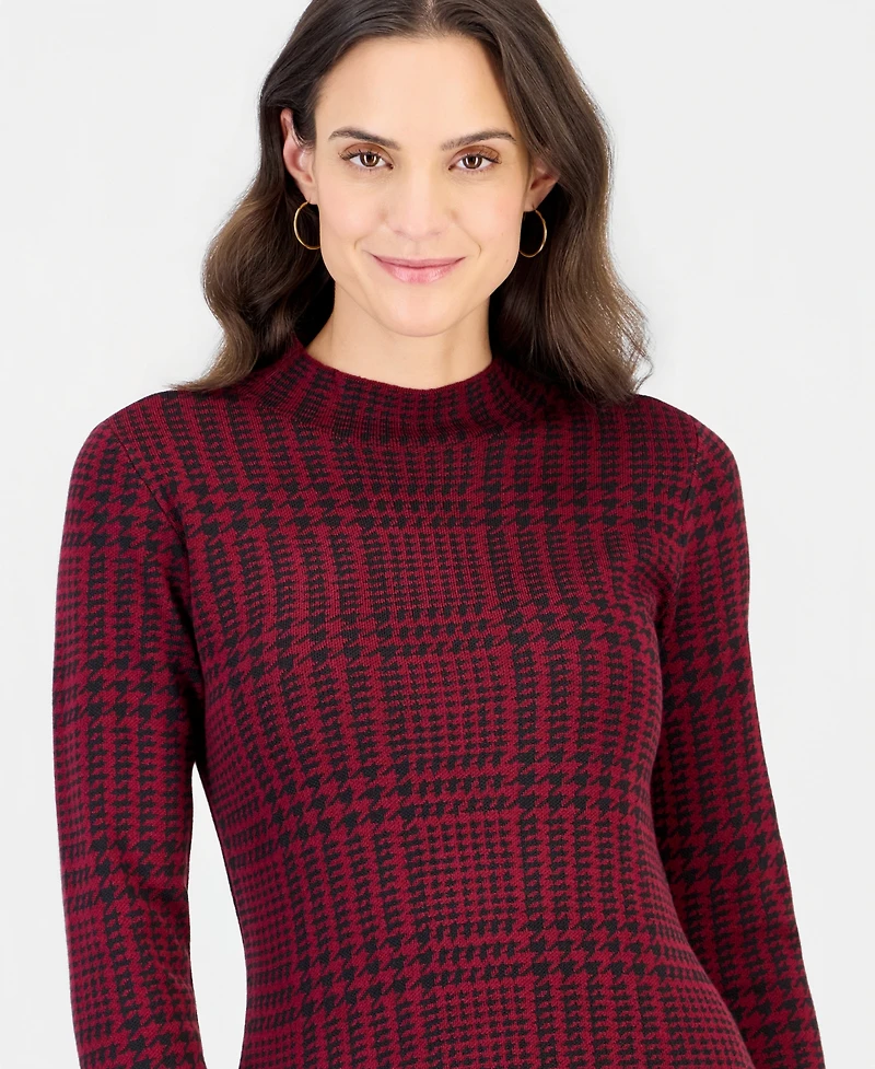 Robbie Bee Women's Mock Neck Long-Sleeve Plaid Sweater Dress