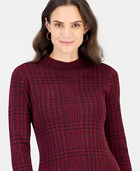 Robbie Bee Women's Mock Neck Long-Sleeve Plaid Sweater Dress