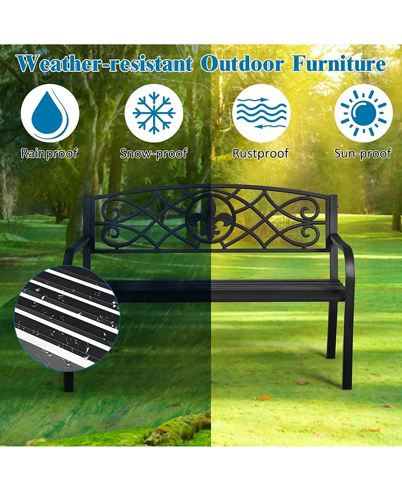 Patio Garden Bench Park Yard Outdoor Furniture Steel Slats Porch Chair Seat