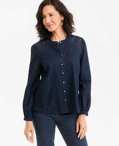 Style & Co Women's Button-Front Lace Trim Top, Macy's Exclusive