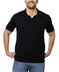 Spring + Mercer Men's Cable Knit Johnny Collar Short Sleeve Sweater Polo