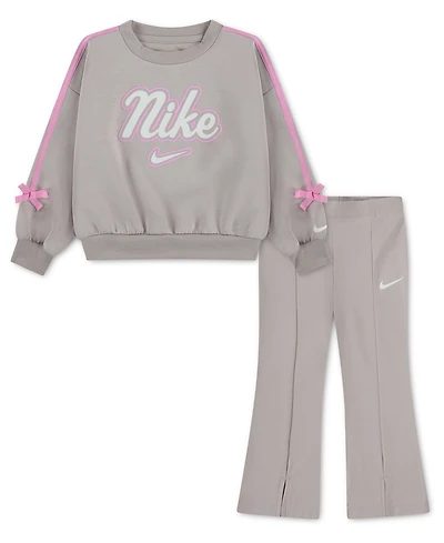 Nike Baby Girls' Juxta-Girl Bow Stripe Sweatshirt and Pants, 2-Piece Set