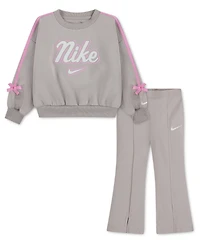Nike Baby Girls' Juxta-Girl Bow Stripe Sweatshirt and Pants, 2-Piece Set
