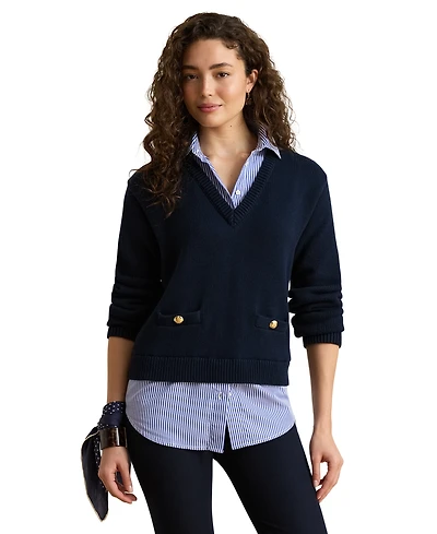 Lauren Ralph Petite Collared Long-Sleeve Sweater