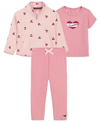 Tommy Hilfiger Baby Girls' Long-Sleeve Jacket, T-Shirt and Pants, 3-Piece Set