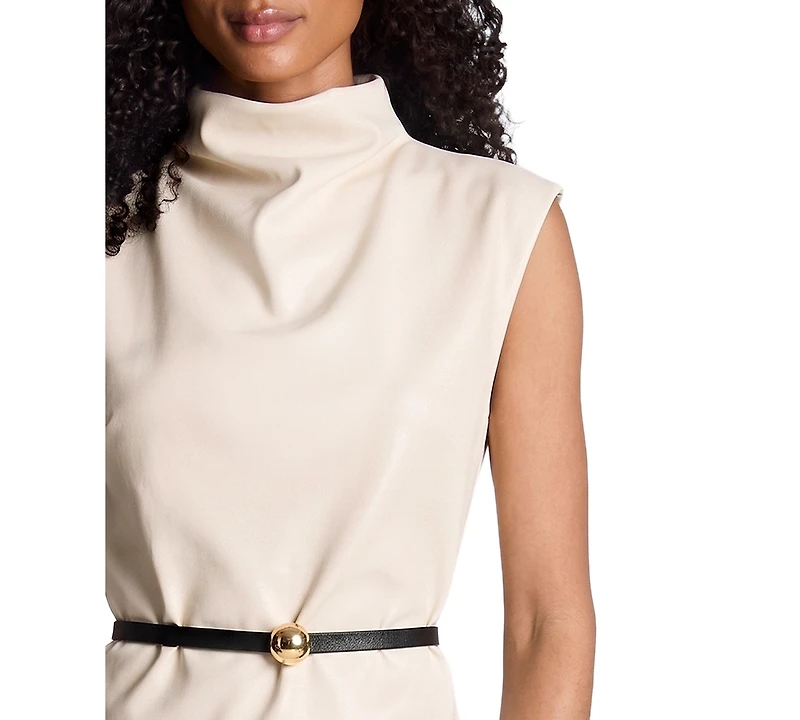 Kenneth Cole Women's Sleeveless Mock Neck Belted Mini Dress