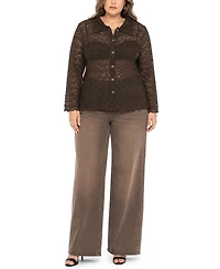 Coin 1804 Plus Floral Edge Lace Button-Front Shirt