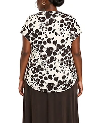 Coin 1804 Plus Cow Print Draped Short-Sleeve Top