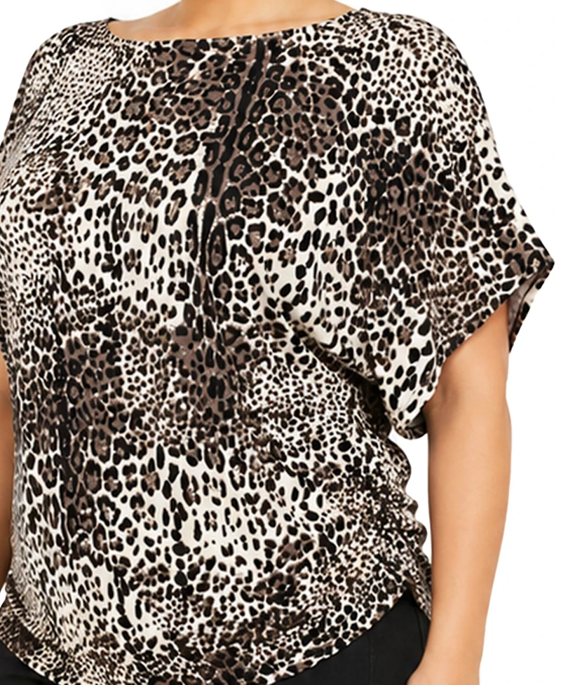 Coin 1804 Plus Leopard Print Boat Neck Top
