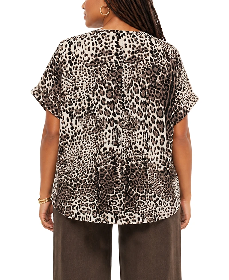 Coin 1804 Plus Leopard Print Rolled Sleeve Top