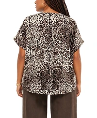 Coin 1804 Plus Leopard Print Rolled Sleeve Top