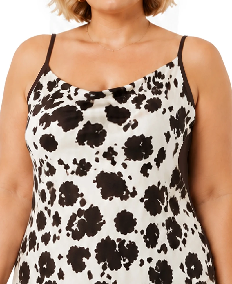Coin 1804 Plus Cow Print Drape Neck Cami Top