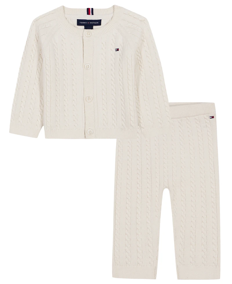 Tommy Hilfiger Baby Boys' Long-Sleeve Cardigan and Pants with Hat, 2-Piece Set