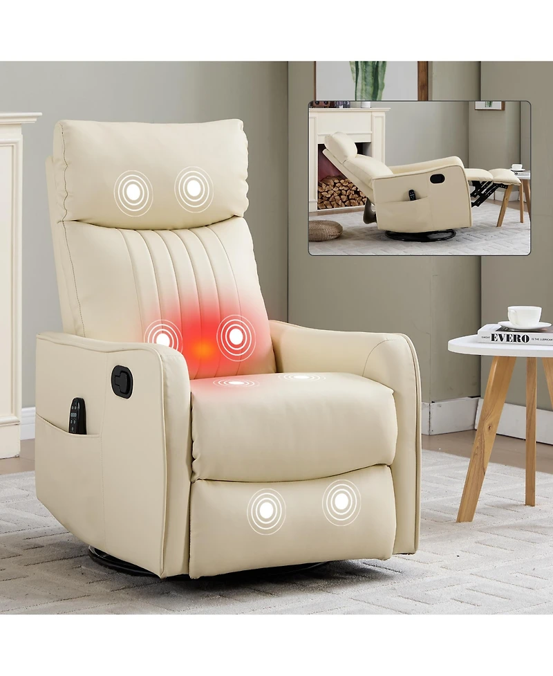 sumyeg Recliner Chair with Heat Massage Manual Rocker and Swivel Faux Leather