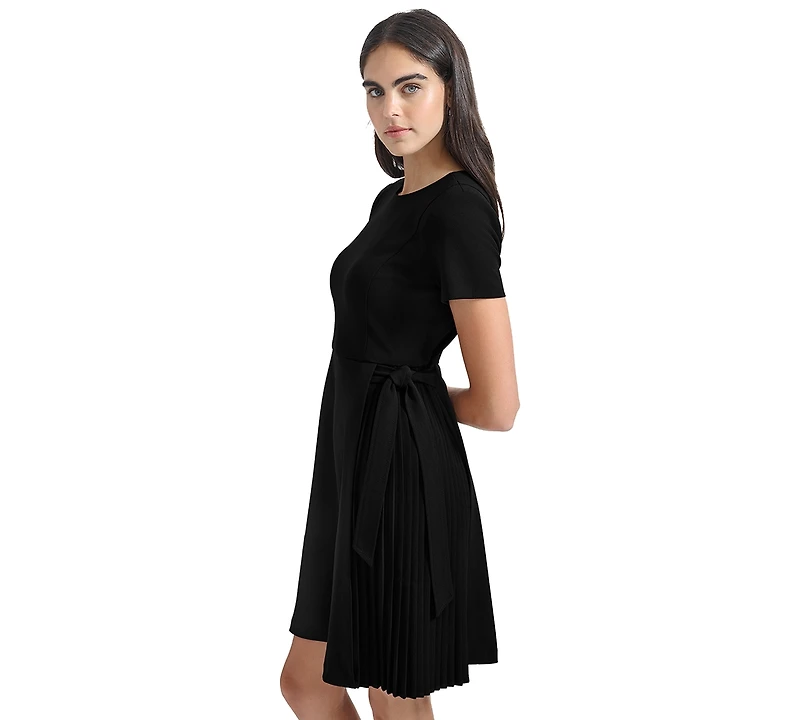 Calvin Klein Women's Petite Crewneck Fit & Flare Short-Sleeve Dress