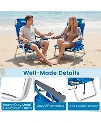 Gymax 2 Pieces Beach Chair 5-Position Outdoor Reclining Chairs w/ Head Pillow and Storage Bag