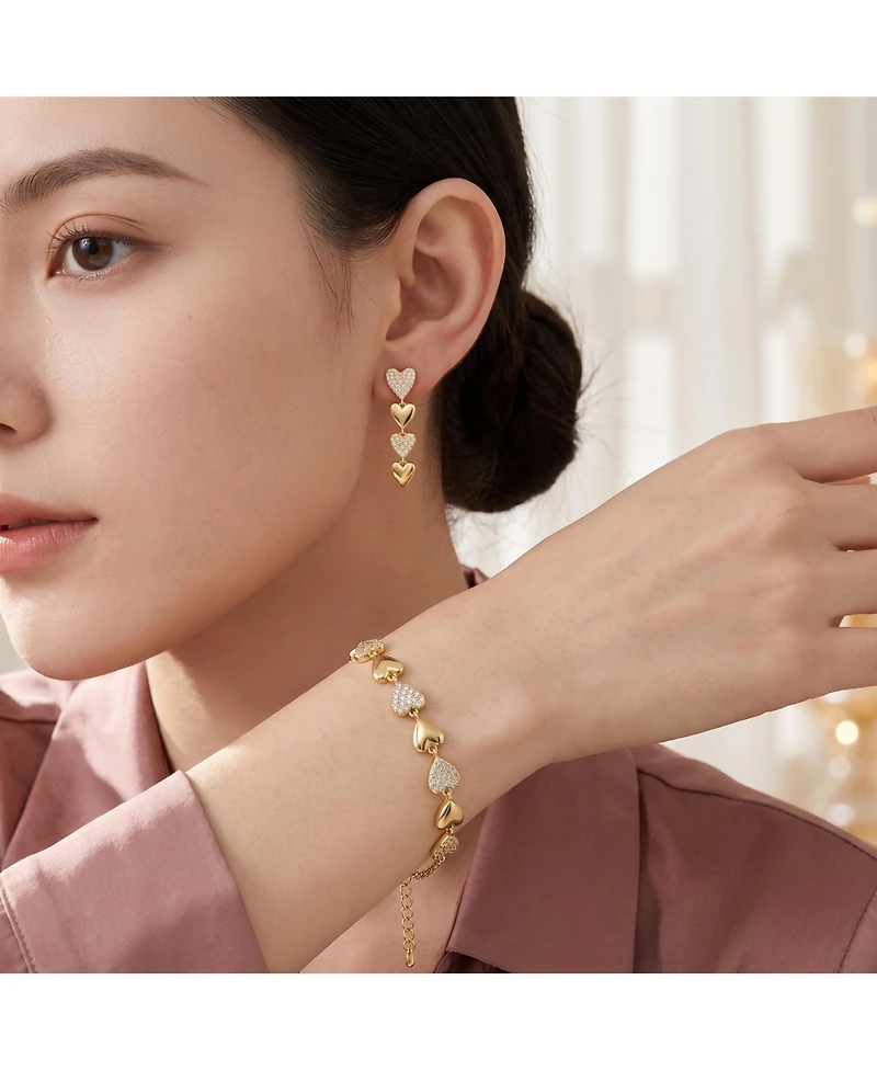 Genevive Gold-Plated Heart Jewelry Set with Sparkling Cz – Elegant Bracelet & Drop Earrings