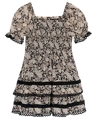 Rare Editions Girls' 7-16 Printed Floral Chiffon Puff Sleeve Smocked Bodice Dress