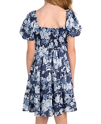Rare Editions Girls' 7-16 Printed Floral Jacquard Chiffon Smocked Babydoll Dress