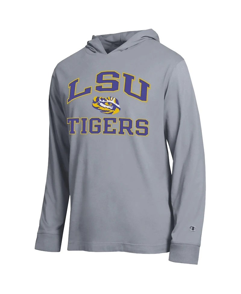 Champion Men's Heather Gray Lsu Tigers High Motor All-Star Long Sleeve Hooded T-Shirt