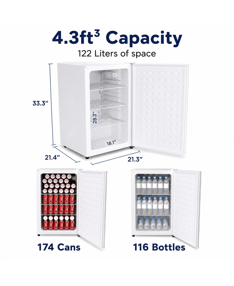 SnowLion 4.3 Cu. Ft. Freestanding Mini Fridge, 122L Compact Refrigerator with Solid Door, Adjustable Thermostat, Reversible Door, White
