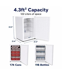 SnowLion 4.3 Cu. Ft. Freestanding Mini Fridge, 122L Compact Refrigerator with Solid Door, Adjustable Thermostat, Reversible Door, White
