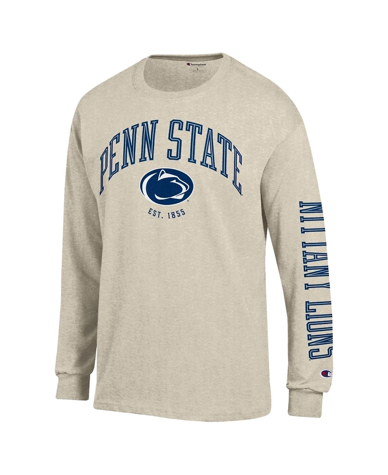 Champion Men's Heather Oatmeal Penn State Nittany Lions Neutral Arch Long-Sleeve T-Shirt