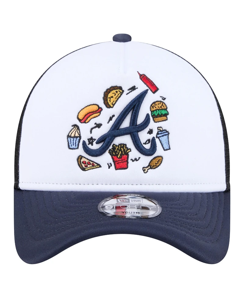New Era Big Boys and Girls White, Navy Atlanta Braves Food A-Frame 9FORTY Trucker Adjustable Hat