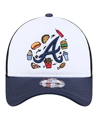 New Era Big Boys and Girls White, Navy Atlanta Braves Food A-Frame 9FORTY Trucker Adjustable Hat